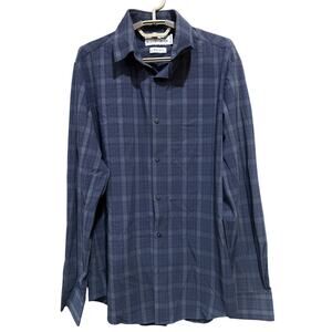 Mizzen Main Button Shirt M Blue White Red Plaid Trim Performance Professional
